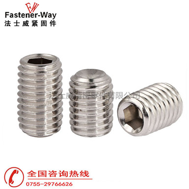 DIN916凹端不銹鋼機米螺絲又稱DIN916凹端不銹鋼機米或頂絲，屬于連接件產(chǎn)品。無頭，內(nèi)六角槽，需用與之尺寸相符的六角扳手安裝使用，無頭的設計使被連接件更美觀高檔。